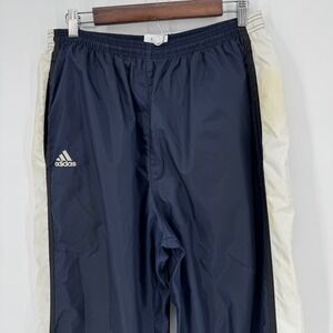 Vintage Adidas Team Track Pants Mens XL Navy Blue White Striped Nylon Windbreak